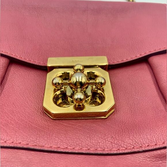 Auth Luxe Chloe Fuchsia Leather Elsie Shoulder Bag Hardware Turn Lock Excellent - Picture 3 of 16